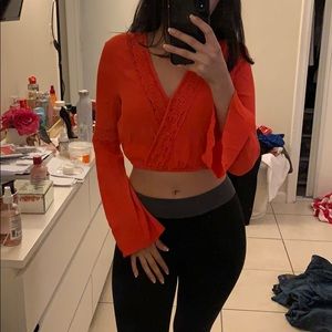 Red orange bell sleeve crop top